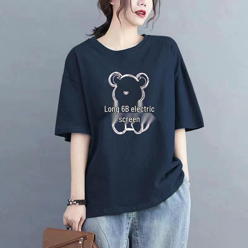 

Женская летняя футболка свободного кроя из чистого хлопка до бедра, 2025 XXL (155-175 jin)