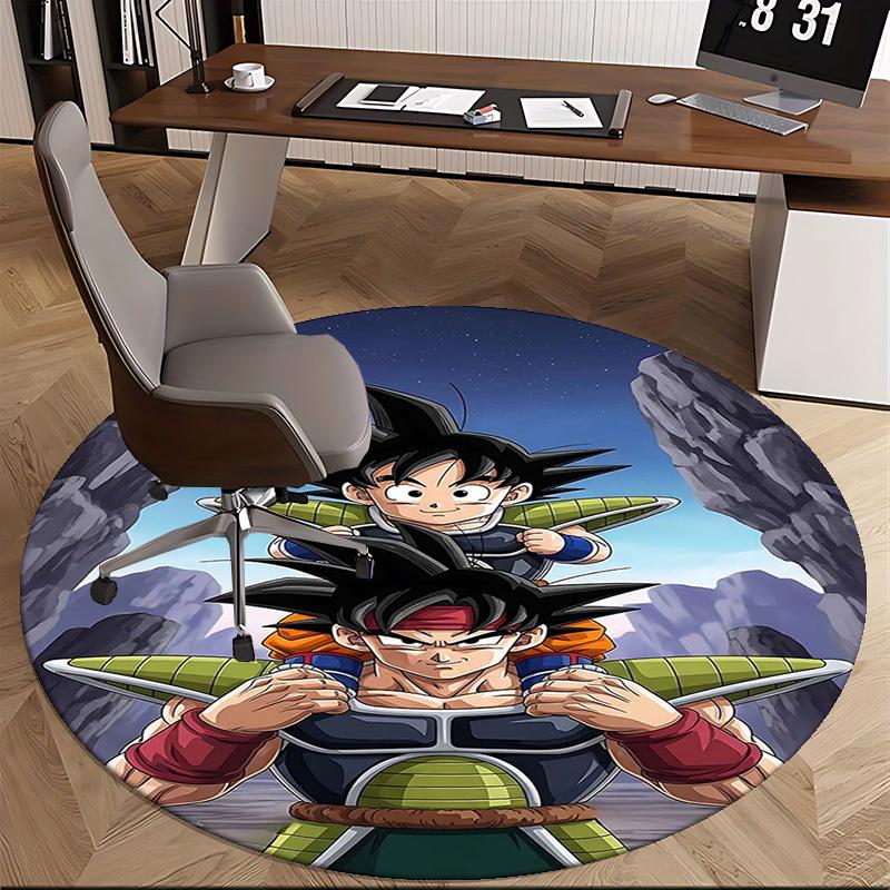 1pc Dragon Ball Z Goku & Vegeta Anime Cartoon Design Round Carpet for Office Chair Mat, Non-Slip Rug Suitable for Home Decor, Living Room, Bedroom