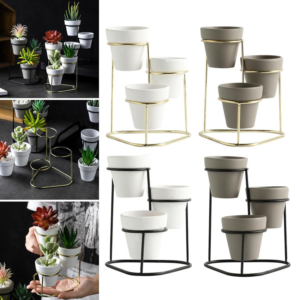 3Pcs Flower Pot Holder Succulent Plant Pots Stand Set Home Desktop Decor succulents Flower Pots Metal Stand Holder