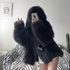 Autumn Winter Oversized White Black Warm Shaggy Hairy Faux Fur Coat Women with Hood Loose Casual Fluffy Jacket