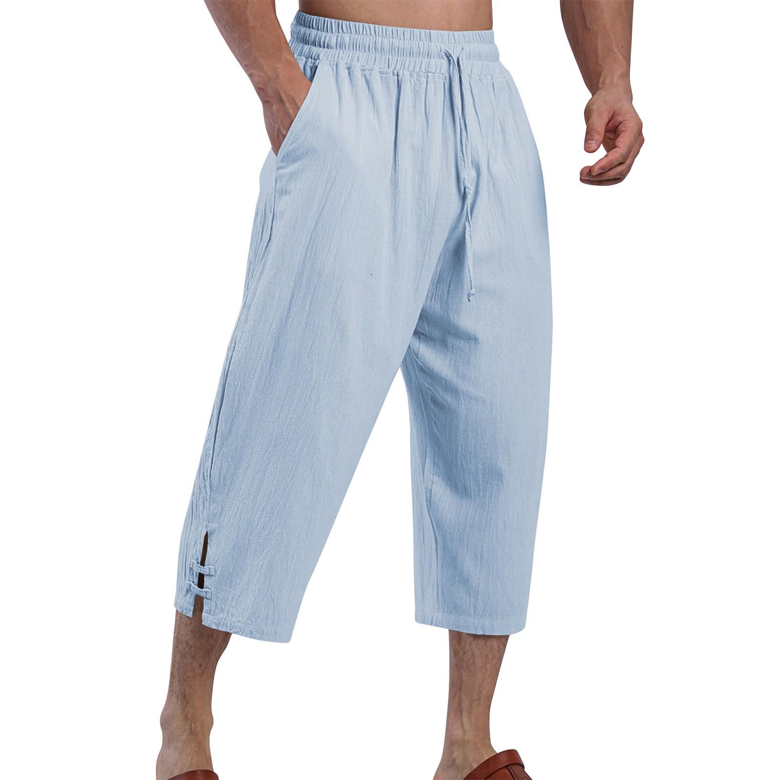 

Мужские летние повседневные укороченные брюки на шнурке Мужские дышащие укороченные брюки из хлопка и льна L