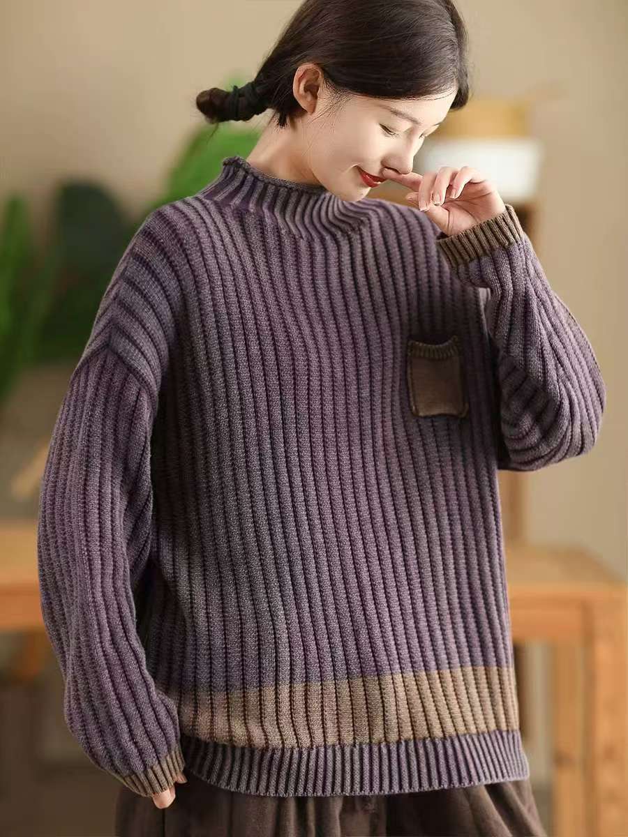 

Johnature Вінтажний жіночий светр у стилі ретро з ефектним вирізом і довгими рукавами, вільний індивідуальний светр у ніші One Size