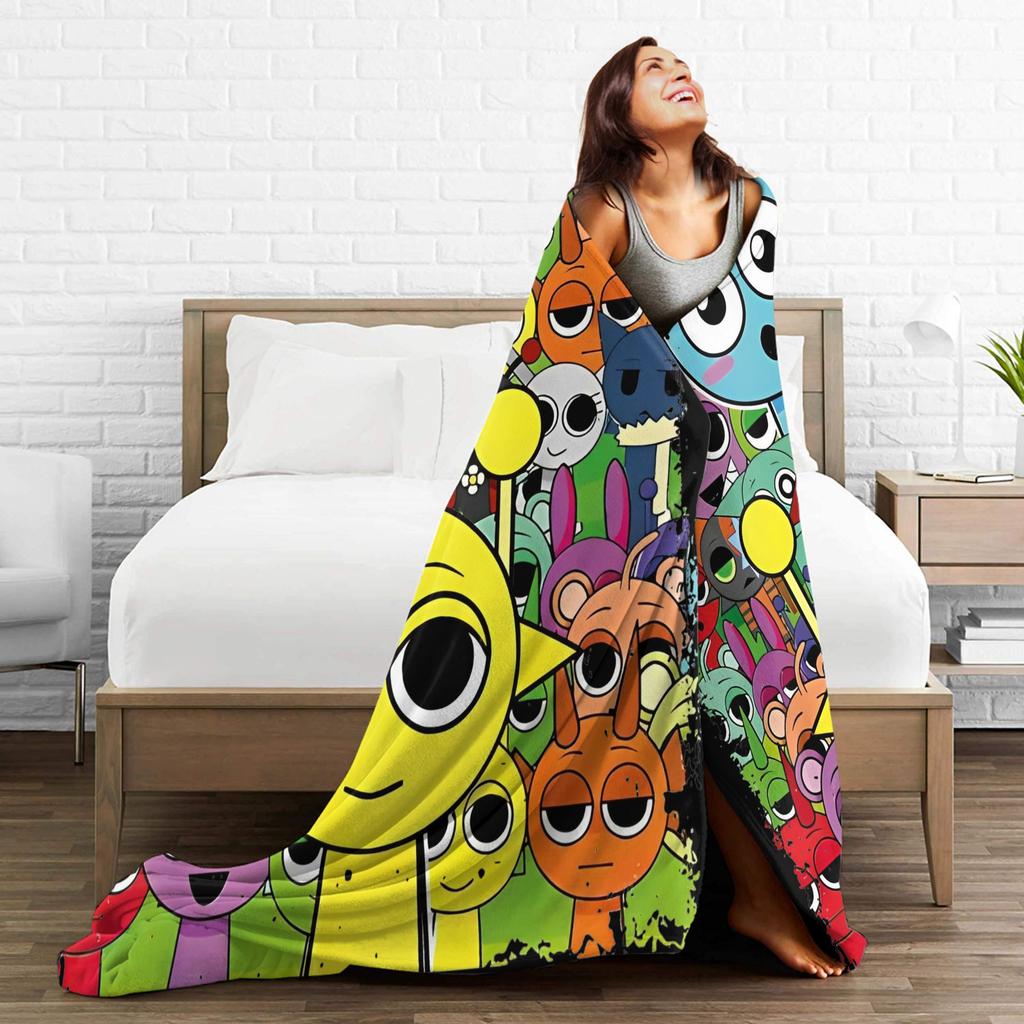 Sprunki Team Funny Games Blanket  Flannel Funny Breathable Throw Blankets for Chair Covering Sofa Summer