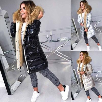 Women Winter Coat Autumn Cotton-Padded Jacket Hoodie Popular Solid Color Slim Fit Long Sleeve Warm Coat