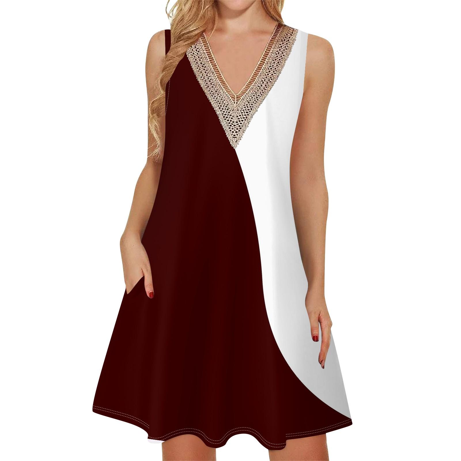 

Жіноча літня повсякденна сукня без рукавів, безрукавка з прикриваючим V-подібним вирізом, вільна сукня в богемному стилі XS червоний