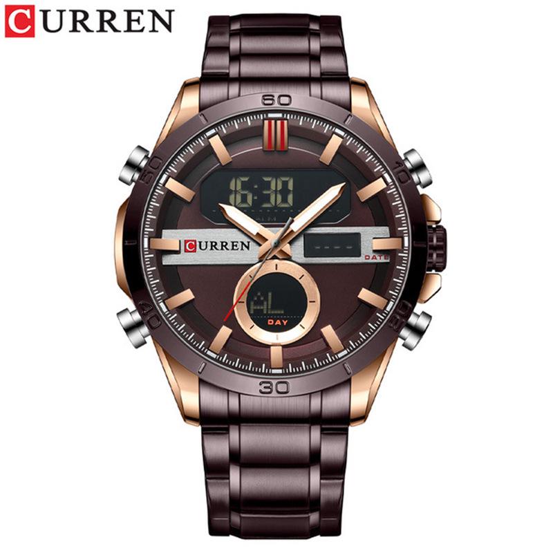 CURREN 8384 Men s Multifunction Dual Display Watch with Luminous Steel Band and Calendar кофейный