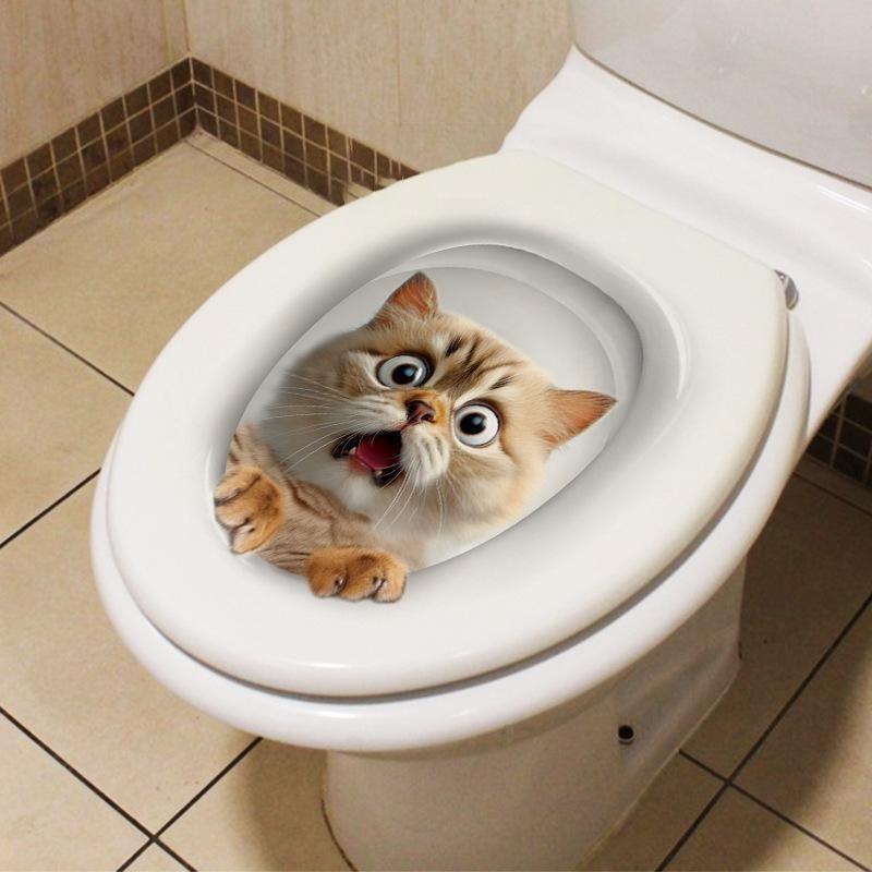 Creative Realistic Cute Cat Vision 3D Toilet Sticker Fun Animal Bathroom Toilet Lid Decor Self-adhesive PVC Waterproof Painting