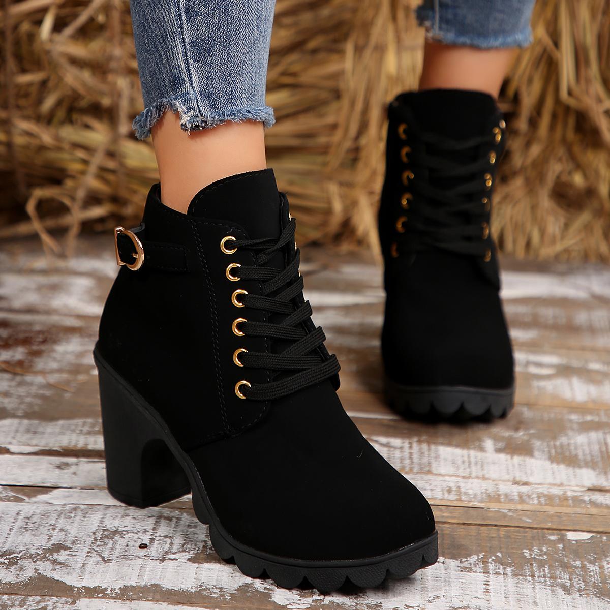 

ОсеньНовыйВыкройкаЖенские ботильоны на толстом каблукеВысококачественные женские ботинки на платформе и высоком каблукеЖенские зимние ботинки на шнуровкеМодные ботинки 42