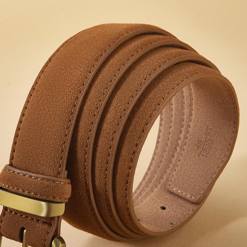 Luxury Suede Cowhide Leather Belt for Women, Vintage Style with Gold Buckle, 3.5cm Wide Waistband for Dresses & Jeans