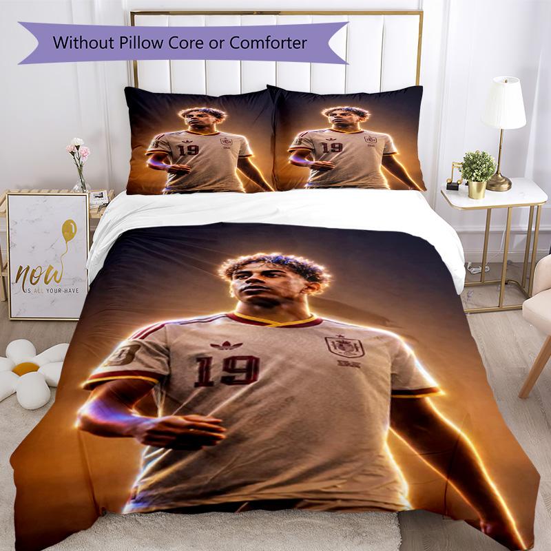 Lamine Yamal Football Graphic Bedding Set,Cozy Bed Linen for Teen Boys Bedroom Decoration,Perfect Birthday Gift,Washable Duvet Cover with Pillowcases,