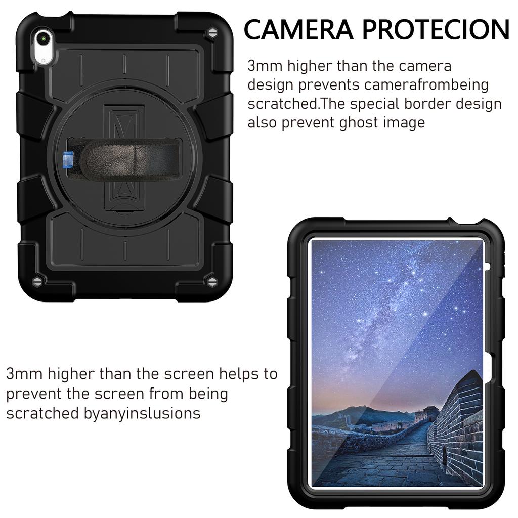 With Shoulder Strap Heavy Duty Case For iPad A16 2025 11th 10.9 2022 10th 10.2 2019 2020 2021 7-8-9th Gen. Rotation Stand Cover