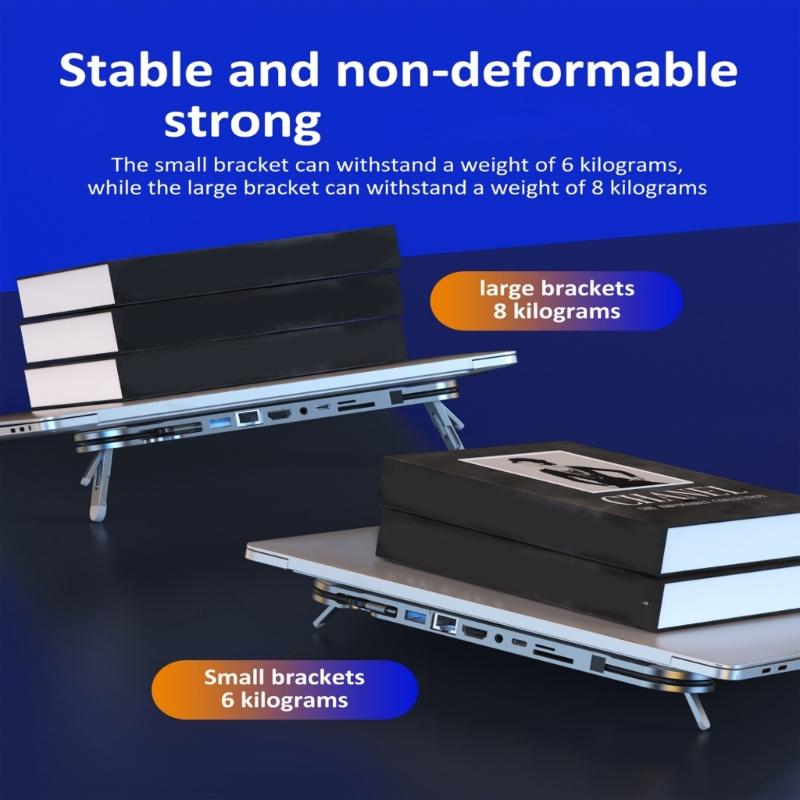 Foldable Aluminum USB C Stand Dock 7 Port Expansion Dock 4K60Hz 100W Charging Ethernet Card Reader For Laptops