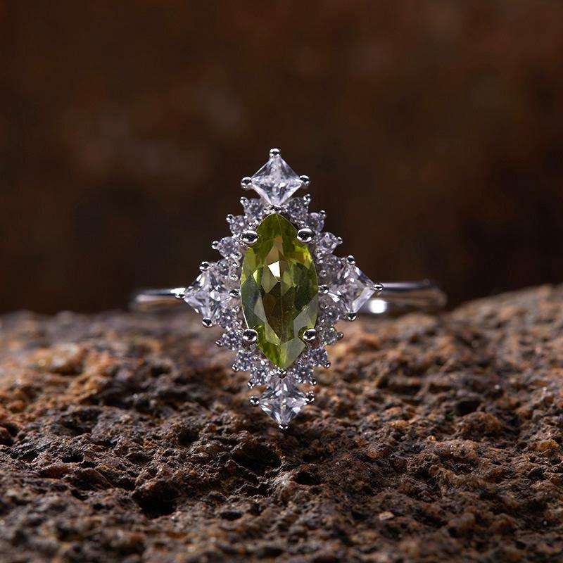 Niche Light Luxury Rhombus S925 Sterlingové Stříbro 18K Zlato Přírodní Barevný Pokladový Prsten, Vysoce Kvalitní Prsten na Ukazováček, Šperky Neztrácející Barvu