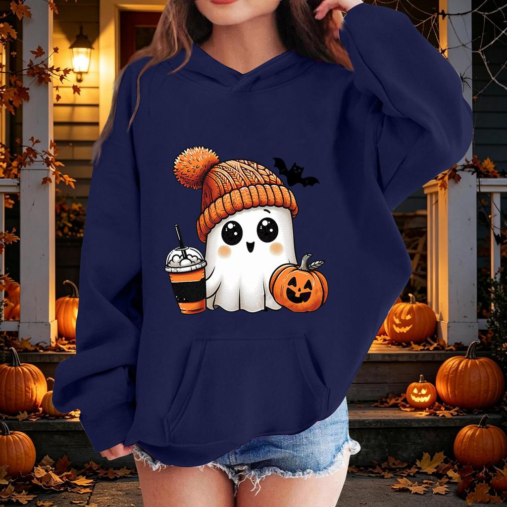 Kids Halloween Printed Hoodie, Loose Fit Casual Pullover for Boys Girls