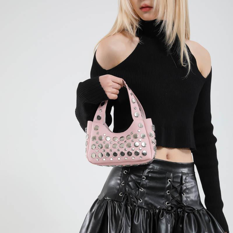2025 Spring New Rivet Bag Korean Version of Fashion Shoulder Bag Niche Versatile Women's Trend Messenger Underarm Bag Pu