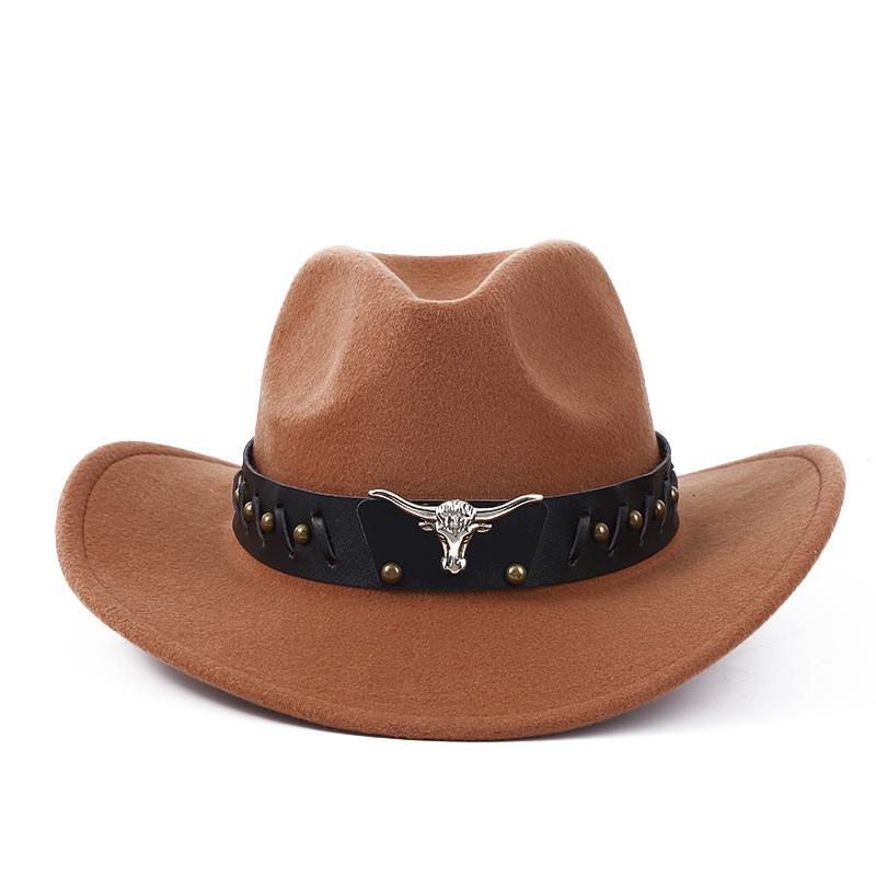 Western Cowboy Wool Felt Hat With Knot Embellishments For Autumn Winter Fashion