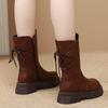 Round Toe Leather Platform Ladies Mid Calf Shoes Autumn Winter Fleece-Lined with Laces Women's Half High Boots Trend 2025 Boot