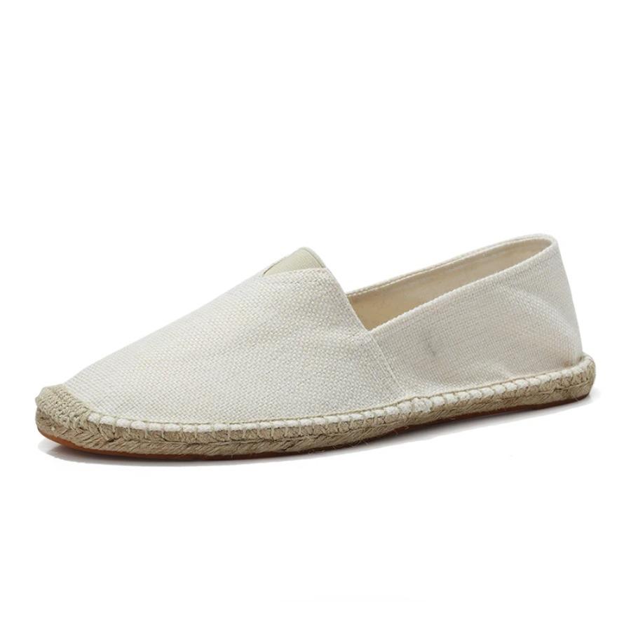 men Sewing Flax Shoes Slip on Loafers Casual Shoes Man Espadrilles Hemp Canvas Flat Shoes Plus Size Fisherman Driving Footwear