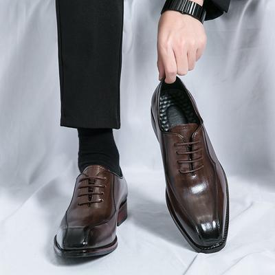 Casual Leather Shoes 22 Spring and Autumn New Business Pointed Square Head Brown Groom Wedding Shoes
