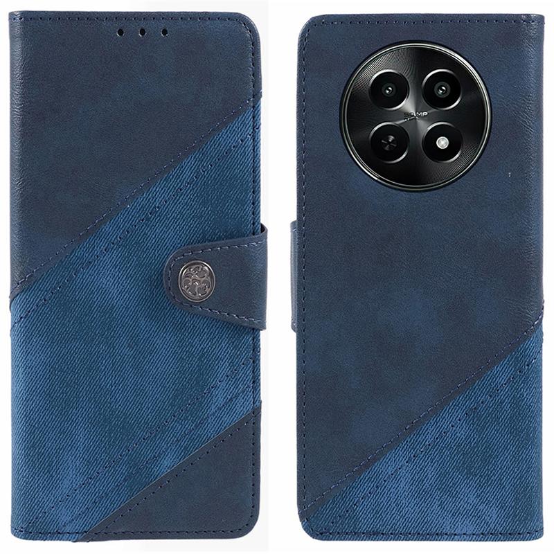 

For Realme C65 5G Case Texture Splicing Leather Phone Cover Card Holder Wallet Dark Blue
