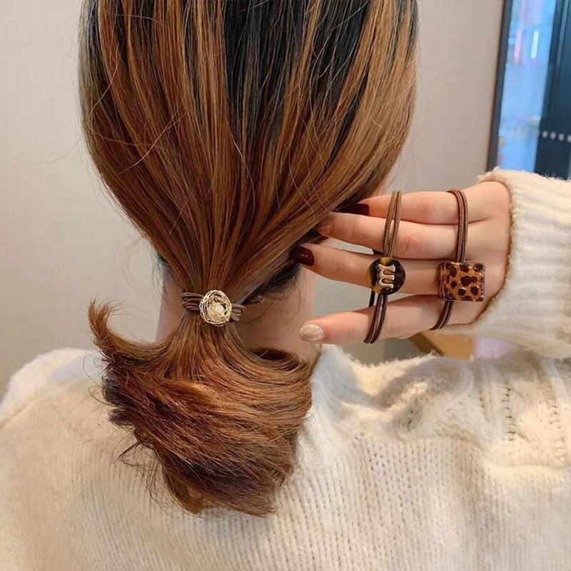 Leopard Square Gold Circle Hair Band 3P SET