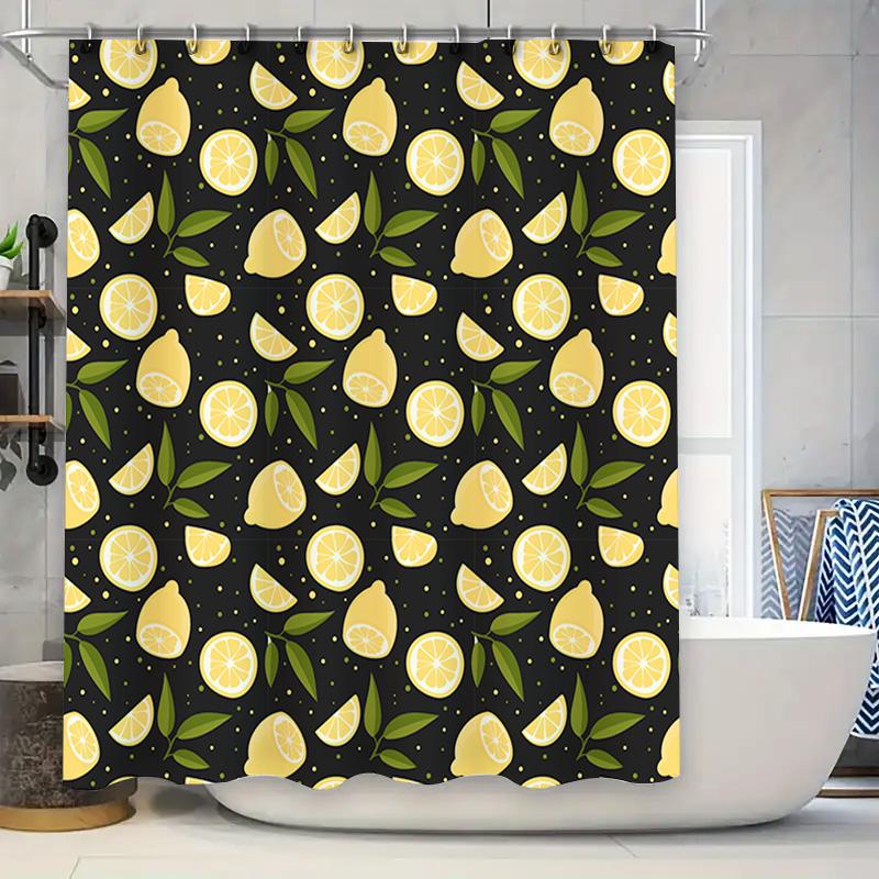 

Lemon Shower Curtain With Green Leaves Pattern Waterproof Fabric For Bathroom Decor Modern Printing Home Accessories (Black) W60H190(CM)-1 Pcs