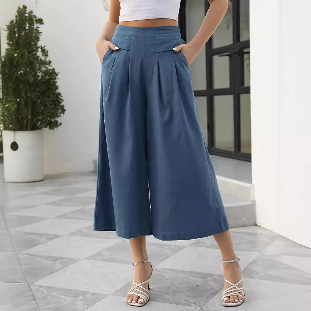 

Женские юбки, брюки, хлопковые, с эластичной резинкой на талии, широкие укороченные брюки, повседневные брюки с карманами, свободные женские брюки L синий