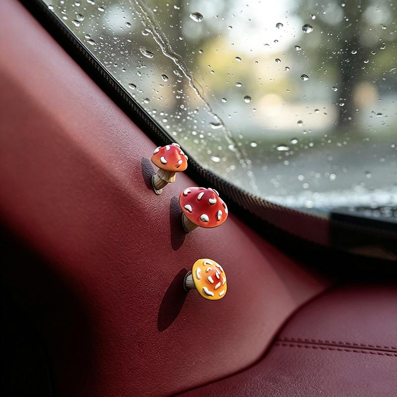 3/6 Pcs Cute Mushroom Mini Figurine Car Dashboard Decor Ornament For Center Console Screen Window Door Side Display
