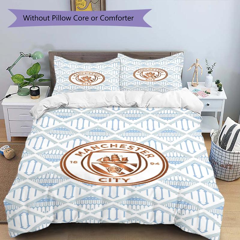 3pcs Duvet Cover Set (1*Duvet Cover + 2*Pillowcase, Without Core),Football Team City FC Print Bedding Set, Bedroom Decor, All‑Season, Birthday Gift