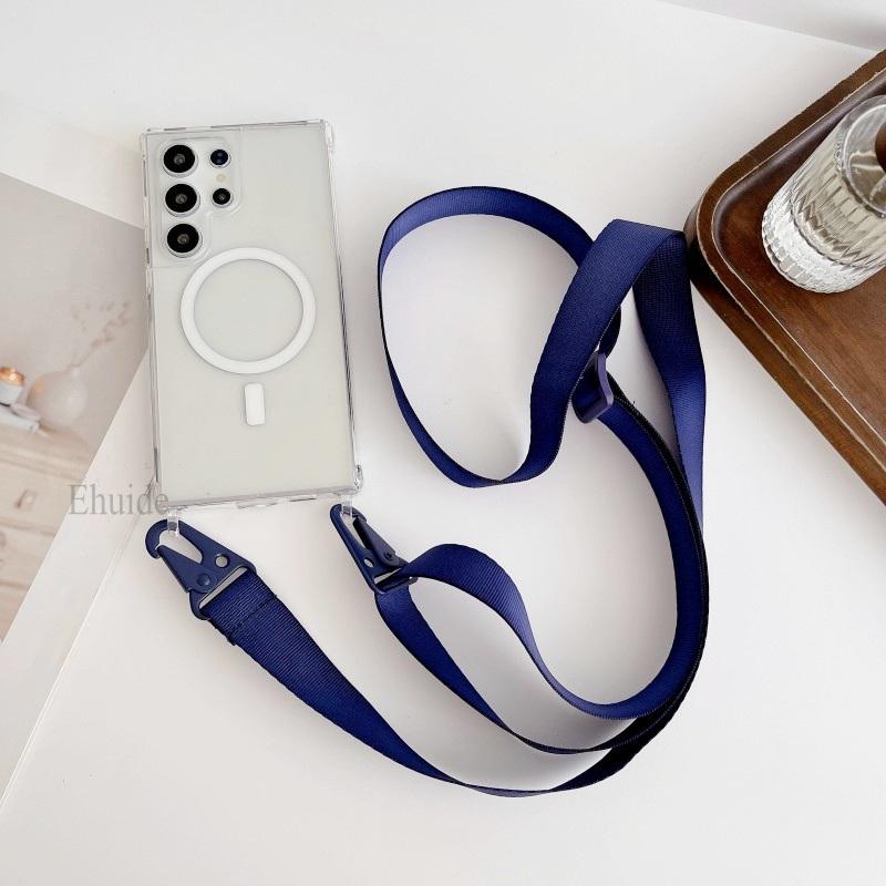 Lanyard Magnetic Case For Samsung Galaxy S25 Plus S23 S24 Ultra Magsafe Crossbody Strap Wireless Charging Acrylic Clear Cover