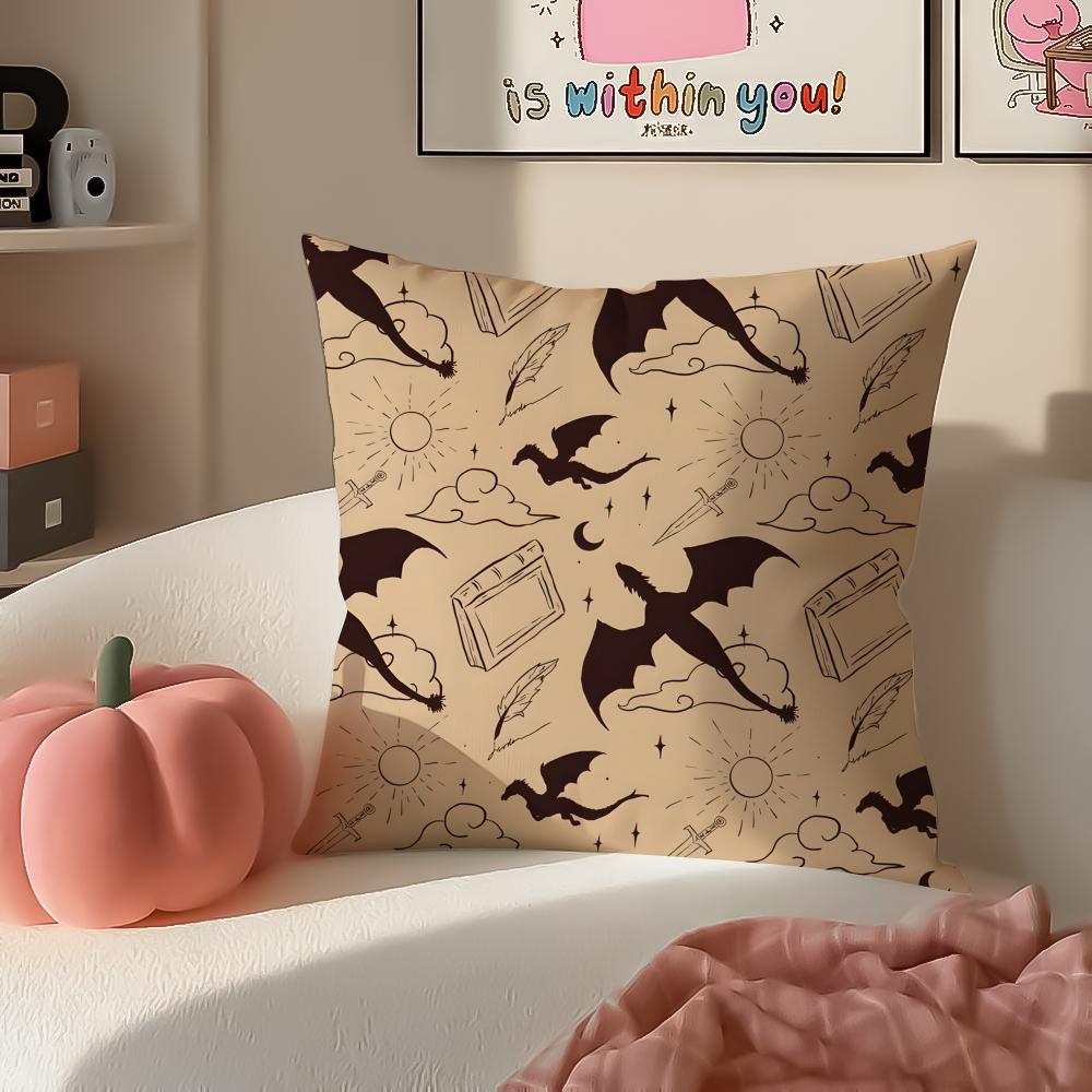 Epic Fantasy Fictional FFourth WWing Dragon Cushion Cover Pillowcase Short Plush Invisible Zipper Room Sofa Cushion Cover
