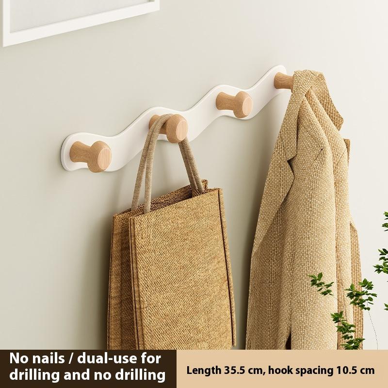 

Wood Hook Bathroom Toilet Towel Hook Coat Hook Punch-Free Door Hanging 4Hook