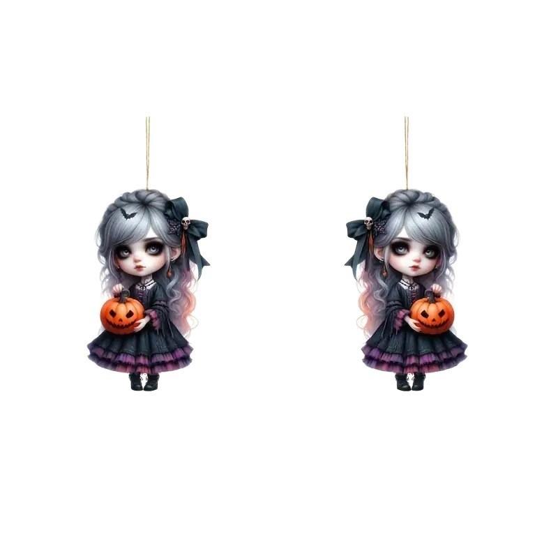 Holding Halloween Witch Pumpkin Patterned Acrylic Pendant For Holiday Decor