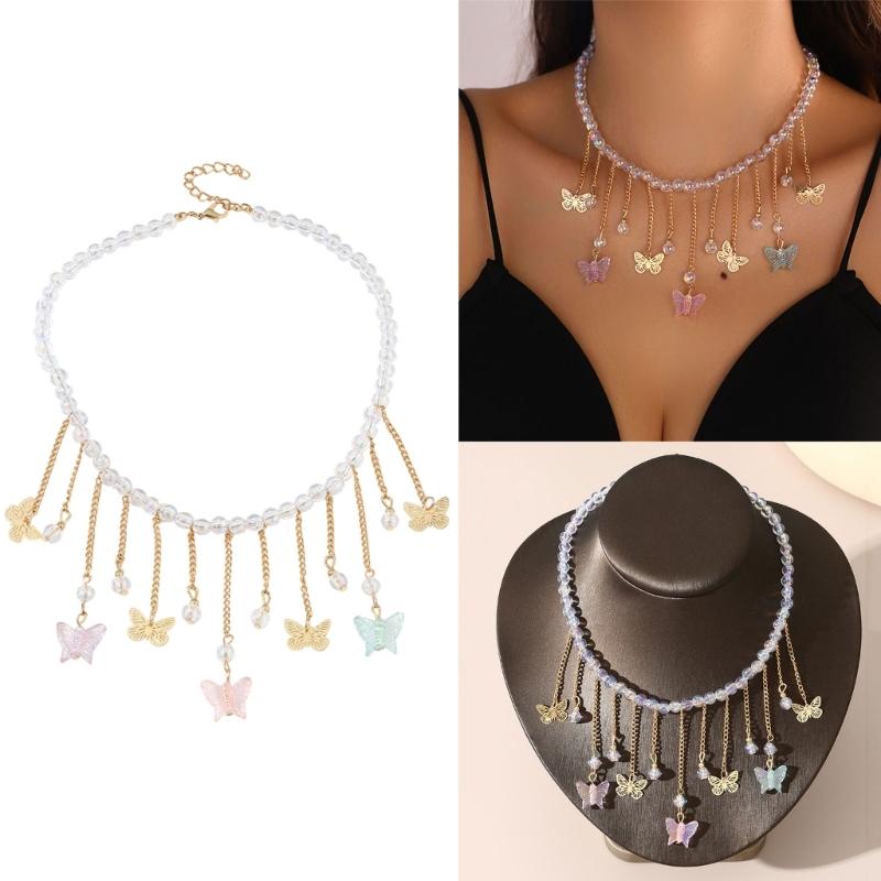 Sparkling Butterfly Pendant Necklace Delicate Tassels Necklace Charming Necklace Perfect for Daily Wear Parties and Gift