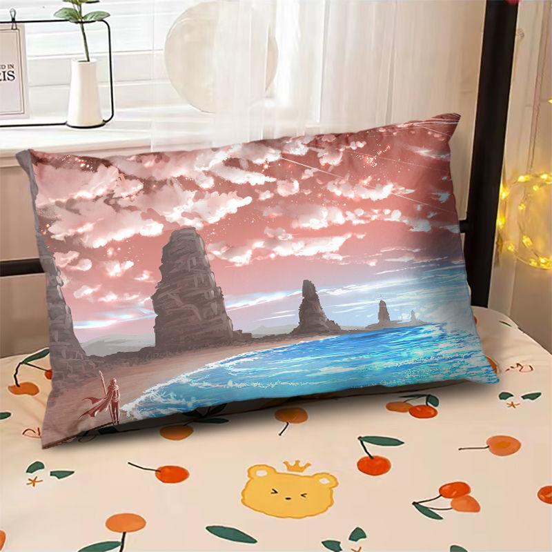 Starry Sky Sunset Sea Pillow,2D Night Scene Pillow Core and Case Set,Aesthetic Pillow for Student Dormitory