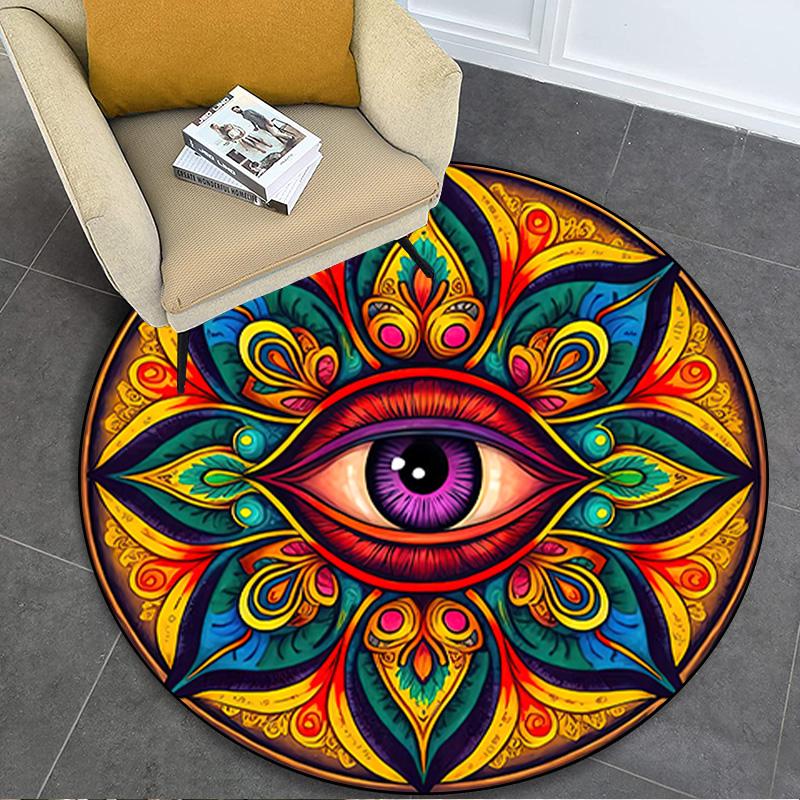 Psychedelic Eye  Circular Rug Office Decorative Carpet For Living Room Bedroom Door Mat Floor Rug Computer Chair Area Rug Viking Theme Decor