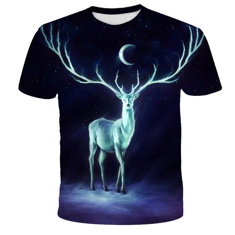 

Summer Loose Plus Size Animal 3D Digital Printed Reindeer Casual Comfortable Soft Round Neck Short Sleeved T-shirt 6XL чёрный