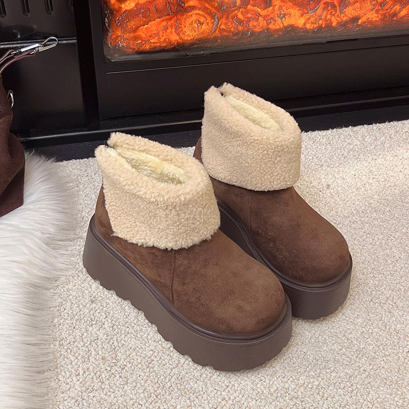 Women's elastic thick sole winter fur one warm cold padded snow boots non-slip wear casual sports short cotton boots