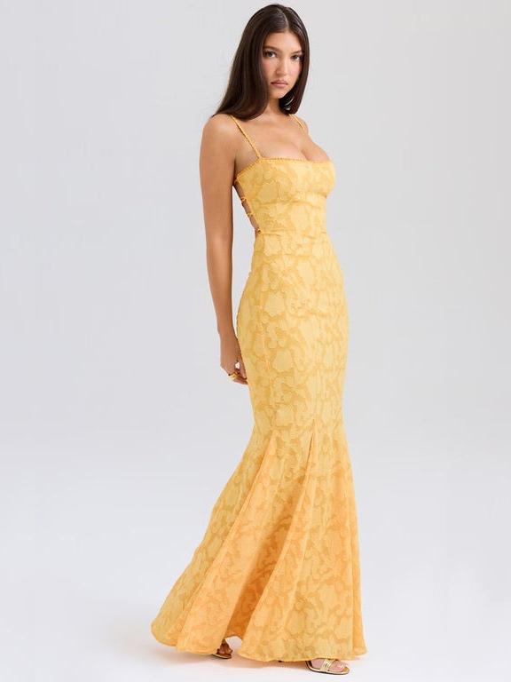 Elegant European & American Slim Lace-up Fishtail Jacquard Dress