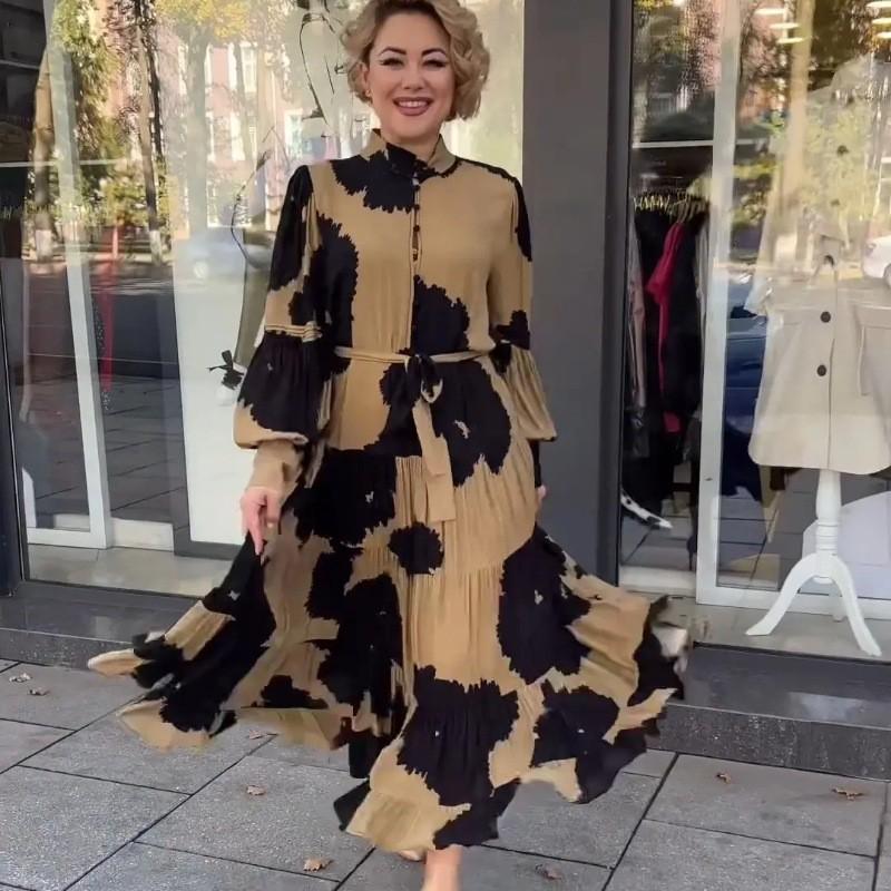 2024 Women s Semi-High Neck Spliced Dress: Slimming, Age-Reducing Spring/Autumn Long Dress Large хаки