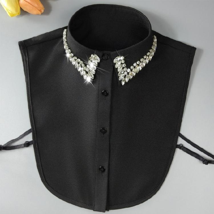 Comfortable Polyester Detachable Collar For Blouses Rhinestones Decorated Accessory Half Shirt Womens Fashion Enhancer