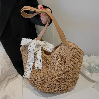 Borsa a tracolla casual in secchiello di paglia Borsa da donna in rattan da spiaggia intrecciata cava