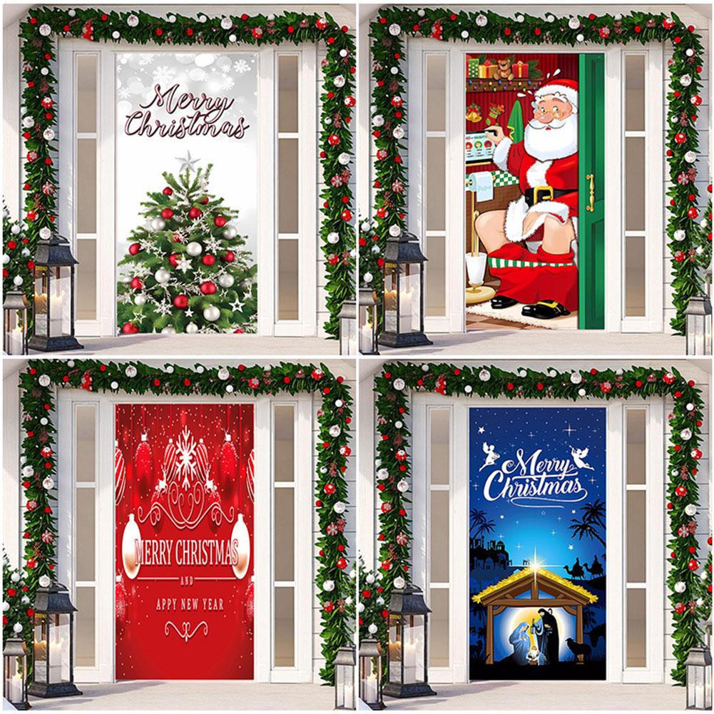 Colorful Christmas Door Casing Stretchy Fabric Curtain 200x90cm Festive Hanging Cloth Sticker For Holiday Season Home Decoration