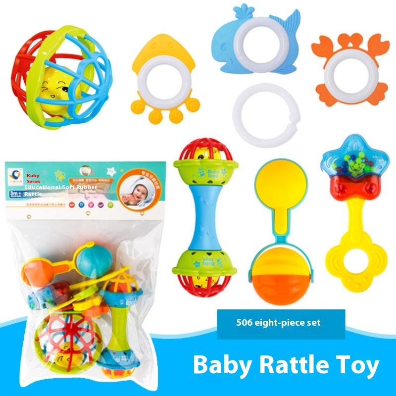 Infant and Toddler Chewable Teether Rattle Set 0-1 Year Old Baby Soft Rubber Hand Grip Ball Bag Rattle