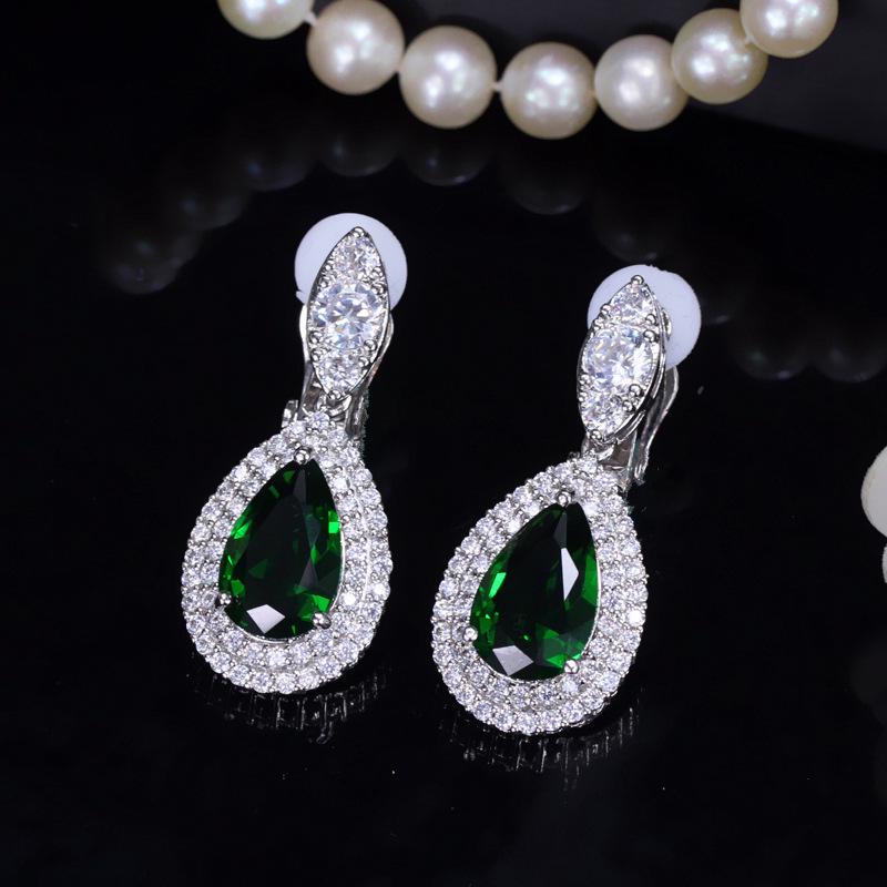 

Клипсы для ушей с цирконами 3А, Благородные свадебные серьги-капли для ужина. зелёный