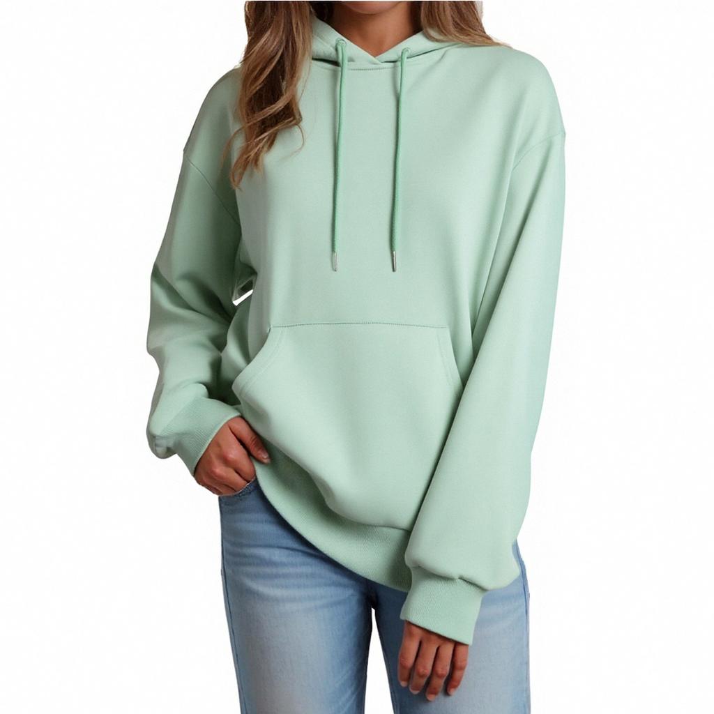 Women's Fashion Casual Long Sleeve Hooded Solid Color Sweatshirt