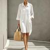 Stylish Women's Midi Shirt Dress with Collar, Loose Fit, Color, Double Layer Crepe, for Casual Daily Wear