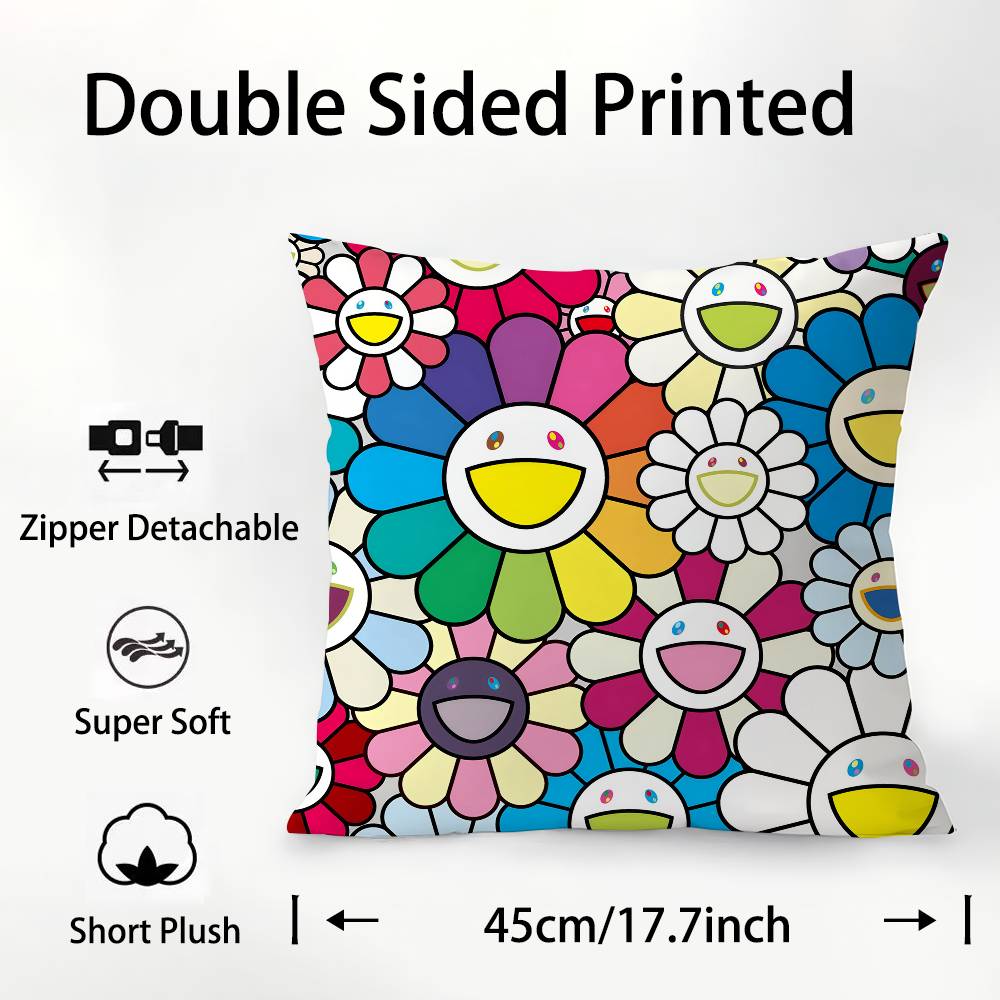T-T-Takashis-M-M-Murakamies Art Pillow Case Square Double‑Sided Print Cushion Case For Sofa Home Bedchamber Decor Gift