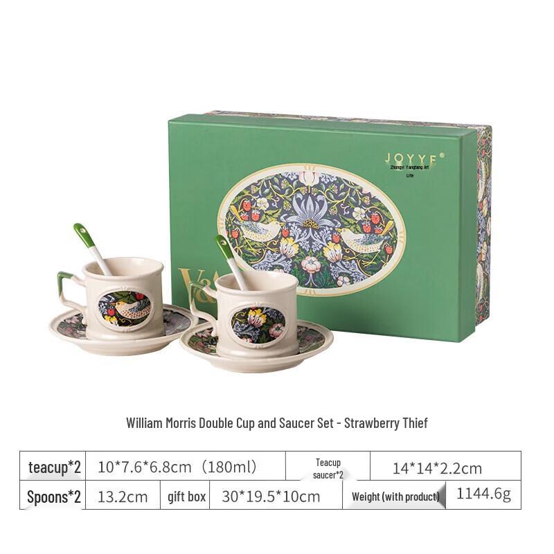 JOYYE Strawberry Thief Coffee Mug & Saucer Gift Set (2-Piece)