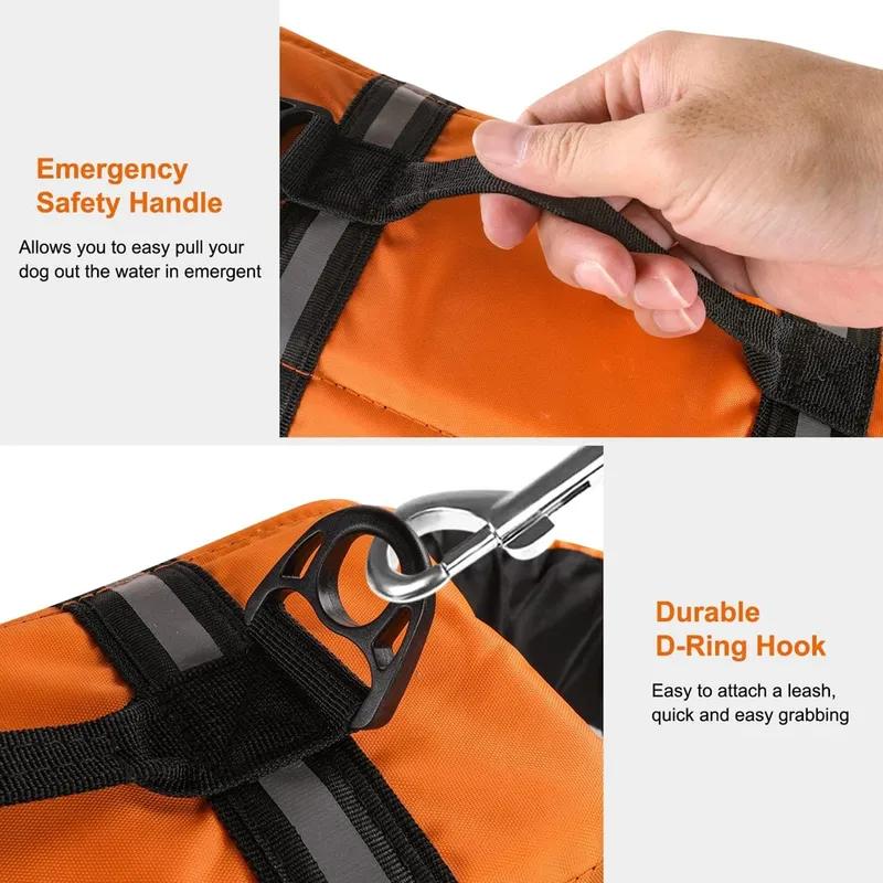 Dog Life Jacket Ripstop Reflective Pet Cats Swimming Vest with Buoyancy Durable Rescue Handle for Cat Small Medium Large Dogs